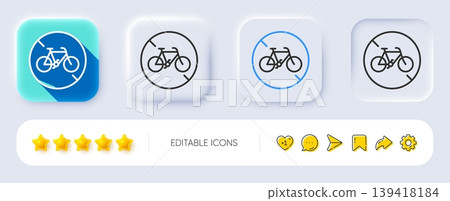 Bicycle prohibited line icon. Neumorphic, Flat shadow, 3d buttons. City bike transport not allowed sign. Velocipede forbidden symbol. Line bicycle prohibited icon. Social media icons. Vector Bicycle prohibited line icon. Neumorphic, Flat shadow, 3d buttons. City bike transport not allowed sign. Velocipede forbidden symbol. Line bicycle prohibited icon. Social media icons. Vector 139418184