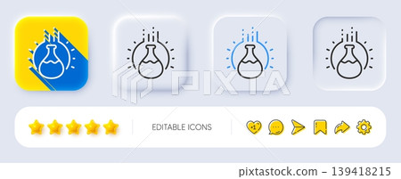 Chemistry experiment line icon. Neumorphic, Flat shadow, 3d buttons. Laboratory flask sign. Analysis symbol. Line chemistry experiment icon. Social media icons. Vector 139418215