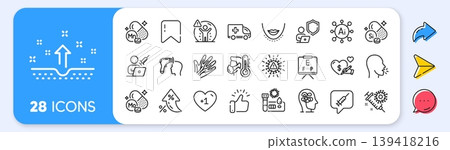 Shield, Social care and Chin line icons. Interest rate, AI generate, Inflation icons. Pack of Manganese mineral, Social distance, Vaccination appointment icon. Vector Shield, Social care and Chin line icons. Interest rate, AI generate, Inflation icons. Pack of Manganese mineral, Social distance, Vaccination appointment icon. Vector 139418216