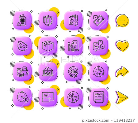 Rejected payment, Smartphone protection and Change money line icons. App 3d buttons. Social media comment, share, like icons. Pack of Parcel, Court building, Bacteria icon. Vector Rejected payment, Smartphone protection and Change money line icons. App 3d buttons. Social media comment, share, like icons. Pack of Parcel, Court building, Bacteria icon. Vector 139418237