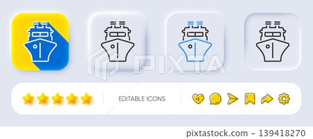 Ship line icon. Neumorphic, Flat shadow, 3d buttons. Watercraft transport sign. Shipping symbol. Line ship icon. Social media icons. Vector Ship line icon. Neumorphic, Flat shadow, 3d buttons. Watercraft transport sign. Shipping symbol. Line ship icon. Social media icons. Vector 139418270
