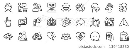 Health skin, Social responsibility and Psychology line icons pack. Share, Message, Paper plane icons. Dont touch, Hold heart, Meditation eye web icon. Accounting, Employee, Group pictogram. Vector 139418280