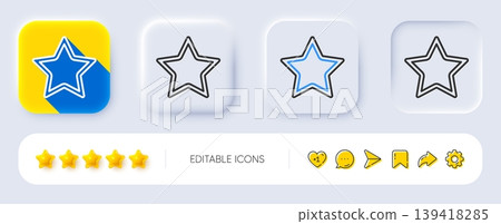 Star line icon. Neumorphic, Flat shadow, 3d buttons. Best rank sign. Bookmark or Favorite symbol. Line star icon. Social media icons. Vector Star line icon. Neumorphic, Flat shadow, 3d buttons. Best rank sign. Bookmark or Favorite symbol. Line star icon. Social media icons. Vector 139418285