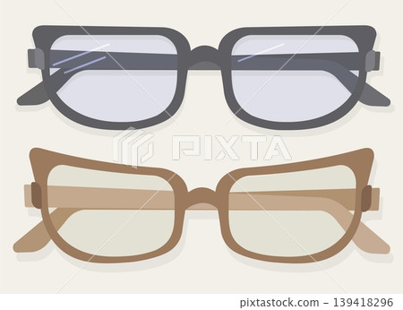 Minimalist Glasses Set Vector Two Versions of Modern Eyewear in Black Matte and Natural Wood Frame Professional Stationery Asset for Eco Branding and Design 139418296