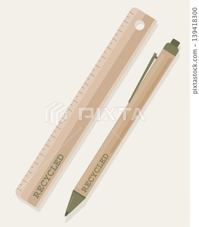 Eco Friendly Stationery Set Vector Recycled Cardboard Pen and Wooden Ruler with Measurement Scale for Sustainable Branding and Natural Office Design Eco Friendly Stationery Set Vector Recycled Cardboard Pen and Wooden Ruler with Measurement Scale for Sustainable Branding and Natural Office Design 139418300