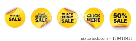 Winter sale sticker tag. 50 percent discount, Black friday paper price banners. Winter Sale tag. Special offer price sign. Advertising Discounts symbol. Click here sticker. Vector Winter sale sticker tag. 50 percent discount, Black friday paper price banners. Winter Sale tag. Special offer price sign. Advertising Discounts symbol. Click here sticker. Vector 139418435