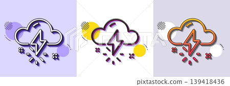 Thunderstorm weather line icon. Halftone dotted pattern. Gradient icon with grain shadow. Thunderbolt with cloud sign. Bad day symbol. Line thunderstorm weather icon. Various designs. Vector Thunderstorm weather line icon. Halftone dotted pattern. Gradient icon with grain shadow. Thunderbolt with cloud sign. Bad day symbol. Line thunderstorm weather icon. Various designs. Vector 139418436