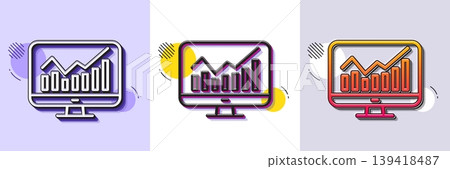 Statistics line icon. Halftone dotted pattern. Gradient icon with grain shadow. Data analysis sign. Business strategy. Line statistics icon. Various designs. Vector 139418487