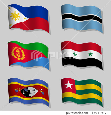 Vector set of wavy flags with flagpoles Vector set of wavy flags with flagpoles 139419179