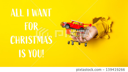 a shopping cart with the words All I want for Christmas is you! written below a shopping cart with the words All I want for Christmas is you! written below 139419266