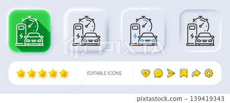 Charging station line icon. Neumorphic, Flat shadow, 3d buttons. Car charge time sign. Electric power symbol. Line charging station icon. Social media icons. Vector Charging station line icon. Neumorphic, Flat shadow, 3d buttons. Car charge time sign. Electric power symbol. Line charging station icon. Social media icons. Vector 139419343