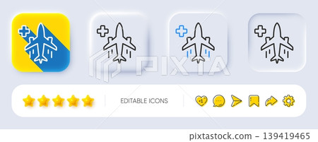 Medical flight line icon. Neumorphic, Flat shadow, 3d buttons. Medicine transport sign. Emergency service symbol. Line medical flight icon. Social media icons. Vector Medical flight line icon. Neumorphic, Flat shadow, 3d buttons. Medicine transport sign. Emergency service symbol. Line medical flight icon. Social media icons. Vector 139419465
