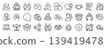 Employees benefits line icons. Settings gear, Message, Inflation icons. Business strategy, handshake and people collaboration. Teamwork, social responsibility, people relationship icons. Vector 139419478