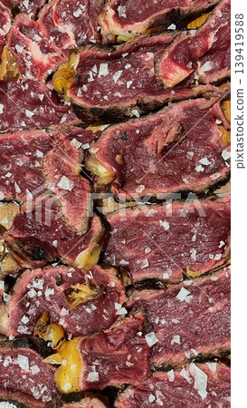 Txuleton Beef Steak on Grill with Juicy Texture Txuleton Beef Steak on Grill with Juicy Texture 139419588