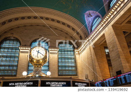New york, usa august 17,2024. Iconic grand central terminal clock and ornate interior capturing bustling commuters, classic architecture and historic new york elegance New york, usa august 17,2024. Iconic grand central terminal clock and ornate interior capturing bustling commuters, classic architecture and historic new york elegance 139419692