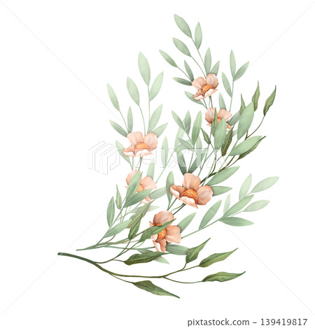 Decorative floral branches. Floral illustration with leaves and flowers. Decorative floral branches. Floral illustration with leaves and flowers. 139419817