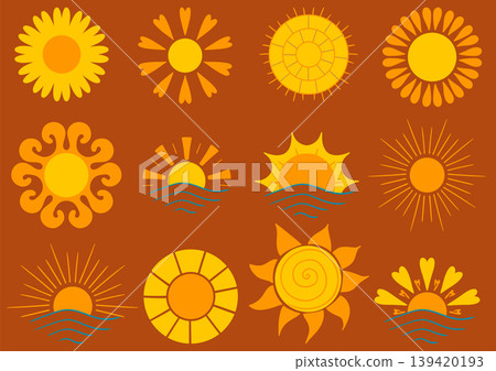 Set of bright sun icons. Perfect for weather apps, summer themes Set of bright sun icons. Perfect for weather apps, summer themes 139420193