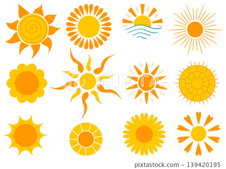 Set of bright sun icons. Perfect for weather apps, summer themes Set of bright sun icons. Perfect for weather apps, summer themes 139420195