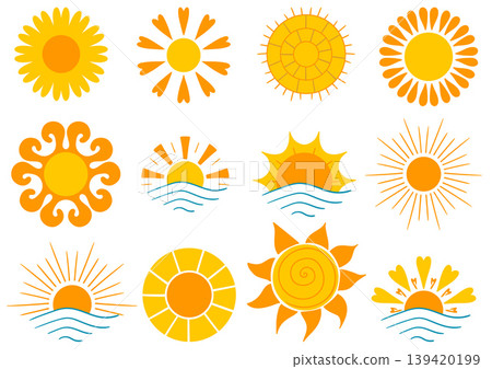 Set of bright sun icons. Perfect for weather apps, summer themes Set of bright sun icons. Perfect for weather apps, summer themes 139420199