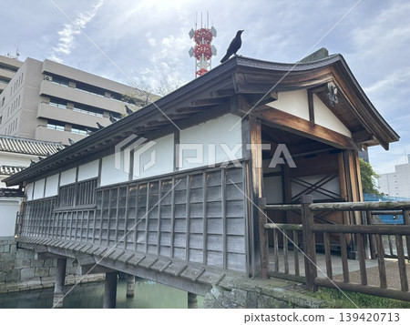 The corridor bridge at Fukui Castle ruins The corridor bridge at Fukui Castle ruins 139420713