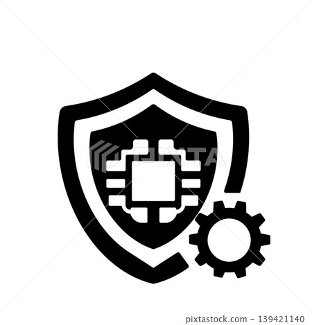 Technology icon (black) indicating AI-powered cybersecurity measures. 139421140