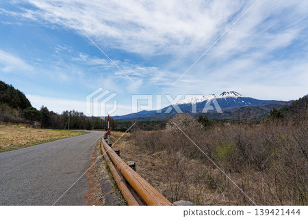 Roads and Mount Ontake with lingering snow. Roads and Mount Ontake with lingering snow. 139421444