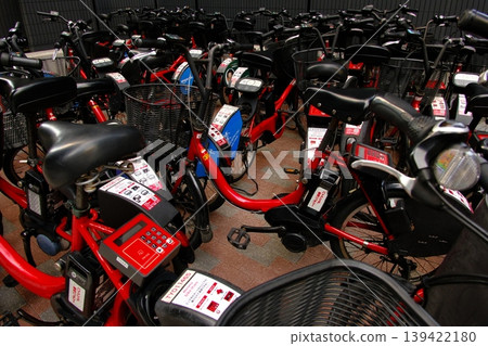 Last-mile transportation: rows of rental bicycles lined up in city center parking lots. Last-mile transportation: rows of rental bicycles lined up in city center parking lots. 139422180