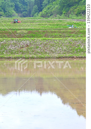 位於多馬高原腳下的梯田：春意盎然的插秧景象，新潟縣十日町市 139422210