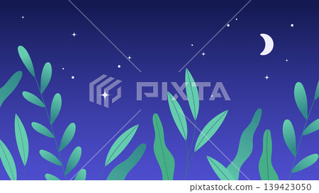 Night landscape with green grass, moon, and stars flat vector background Night landscape with green grass, moon, and stars flat vector background 139423050