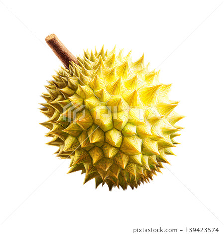 Whole spiky durian fruit closeup on transparent background 139423574