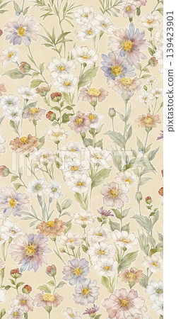 Soft muted watercolor floral and botanical seamless patterns collection Soft muted watercolor floral and botanical seamless patterns collection 139423901
