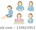 Illustration set of women's physical ailments (palpitations, abdominal pain, insomnia, numbness, swelling) 139423953