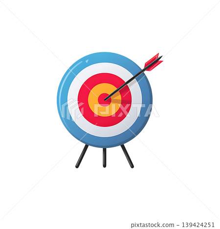 Colorful Bullseye Target with Arrow Hitting Center on Stand on transparent background 139424251