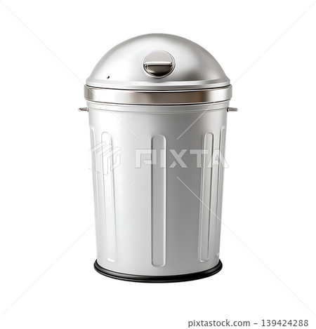 Silver metal trash can with lid, modern design on transparent background Silver metal trash can with lid, modern design on transparent background 139424288