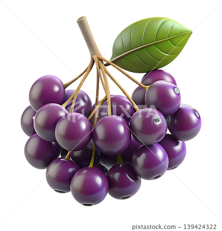 3D Aronia Berry Bunch Icon with Leaf on transparent background 3D Aronia Berry Bunch Icon with Leaf on transparent background 139424322