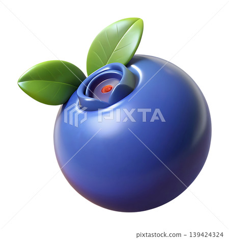 3D Blueberry Icon with Green Leaves on Transparent Background 3D Blueberry Icon with Green Leaves on Transparent Background 139424324