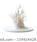 Milk splash with droplets on a circular base on transparent background 139424428