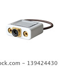 Modern white endoscope device with brown cable on transparent background 139424430