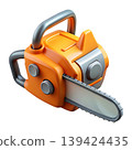 Orange chainsaw 3D icon, construction cutting tool on transparent background 139424435