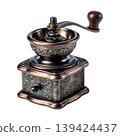 Ornate Bronze Manual Coffee Grinder with Handle on transparent background 139424437