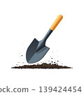 Shovel digging into the soil, gardening tool on transparent background 139424454