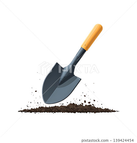 Shovel digging into the soil, gardening tool on transparent background Shovel digging into the soil, gardening tool on transparent background 139424454