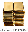 Two stacks of shiny gold bars on transparent background 139424466