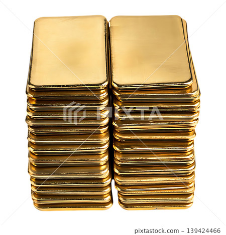 Two stacks of shiny gold bars on transparent background Two stacks of shiny gold bars on transparent background 139424466