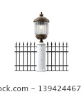 Vintage street lamp on pillar with fence, on transparent background 139424467