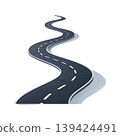 Winding asphalt road with white dashed lines on transparent background 139424491