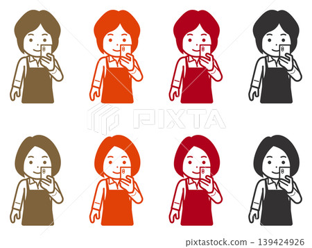 [Different hairstyle] Icon of a woman in an apron looking at her smartphone. Part 2 139424926