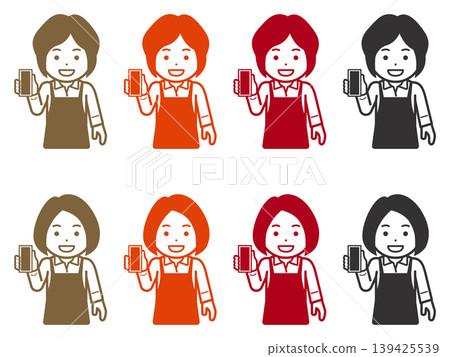 [Different hairstyle] Icon of a woman in an apron showing her smartphone screen. Part 2 139425539