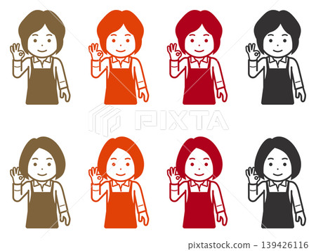 [Different hairstyle] Icon of a woman in an apron making an OK sign. Part 2 139426116