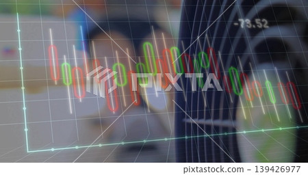 Displaying candlestick chart in office showing red green candles -73 Displaying candlestick chart in office showing red green candles -73 139426977